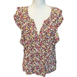 Sanctuary‎ Clementine Ruffle Rayon Floral Print Blouse Size Small